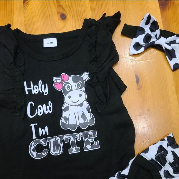 Cute Cow Print Outfit With Pants & Headband - Picture 3 of 3